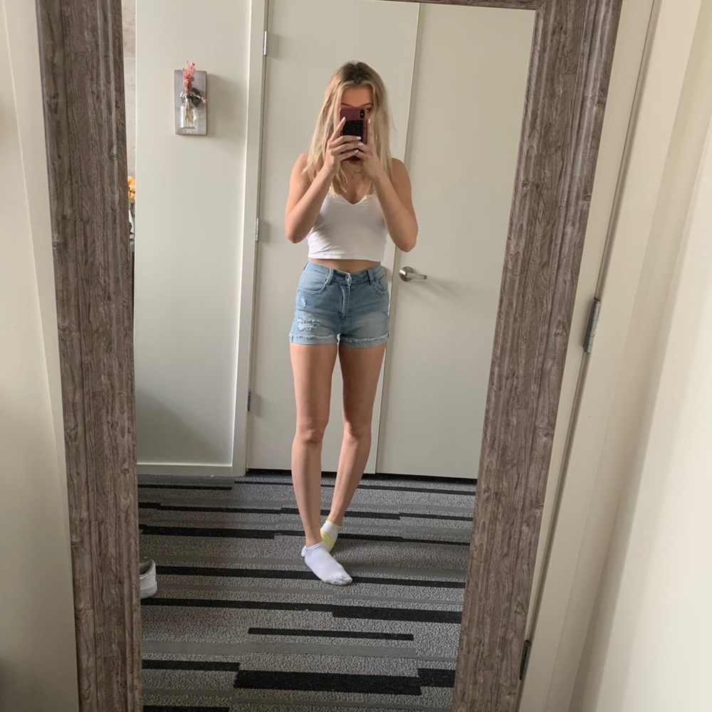 High Rise Light Wash Shorts